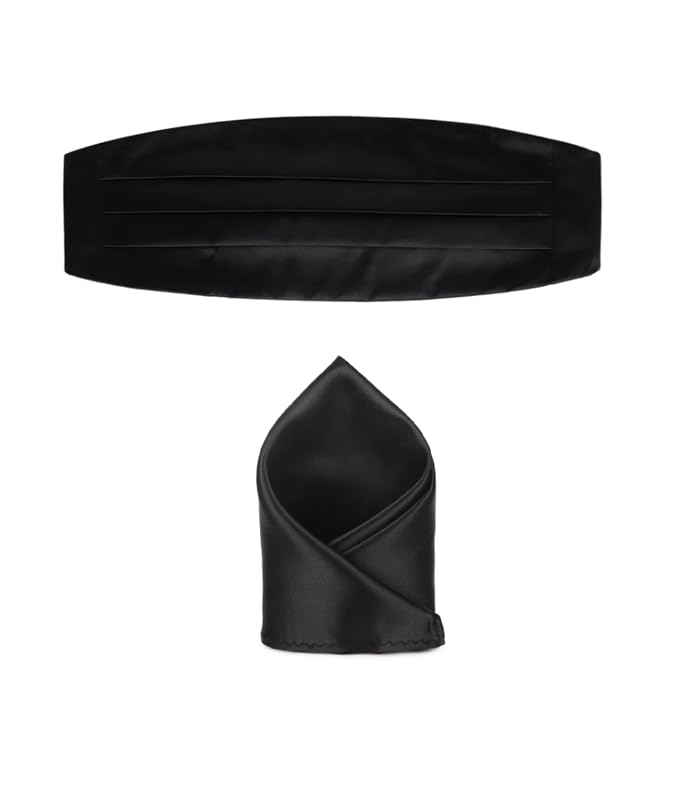 Men's Satin Cummerbund with Pocket Square Set – Adjustable Formal Tuxedo Accessory for Wedding, Party, Black Tie Events
