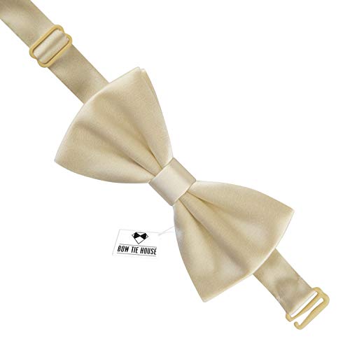 Image of Bow Tie House Real Silk Classic Pre-Tied Bow Tie Formal Solid Tuxedo with Gift Box
