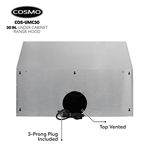 Cosmo Umc30 Ducted Under Cabinet Stainless Steel Range Hood With 380 Cfm, Permanent Filters & Led Lights, 30 Inch #TOP5