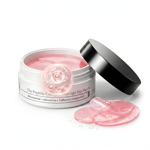 Pink Peptide Collagen Hydrogel Eye Patches - Korean Skincare Under Eye Masks with Niacinamide & Caffeine for Dark Circles Puffy Eyes Fine Lines & Wrinkles - Firming Anti-Ageing Eye Care 60 Patches