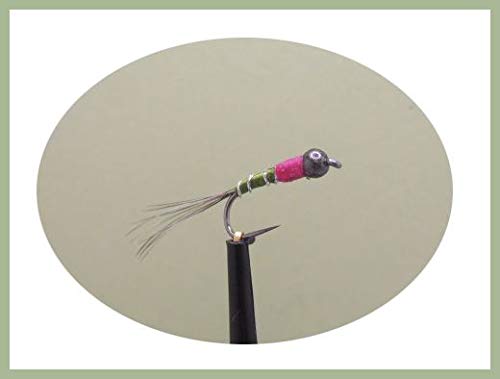 Perdigon Nymph, BARBLESS, 6 Pack OLIVE Tungsten Bead, Grayling and Trout, (14)