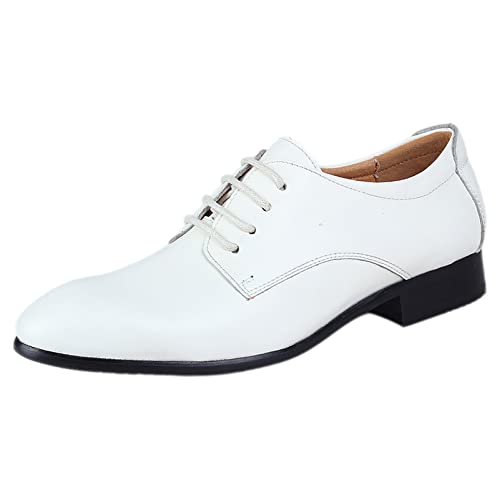 ANUFER Hombres Inteligente Cuero Genuino Zapatos de Vestir Formal Negocio Derby Cordones Blanco SN01055 EU44