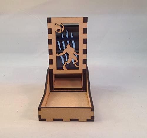 Werewolf Mini Dice Tower v1 Medium Blue Acrylic Window Laser Cut MDF Unique Gift