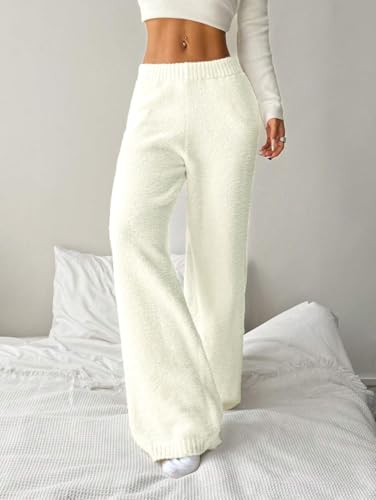 Image of ZAFUL Women's Fuzzy Plush Pajama Pants Wide Leg Pj Bottoms Lounge Pants | Soft Fluffy Sleep Pants Drawstring Elastic Waist Teddy Pjs for Women No Pockets