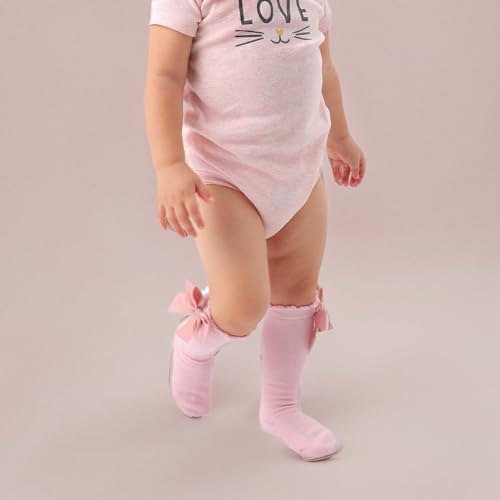 Image of Epeius Baby Girls Boys Cotton Uniform Knee High Socks Tube Ruffled Stockings (Pack of 3 /5)