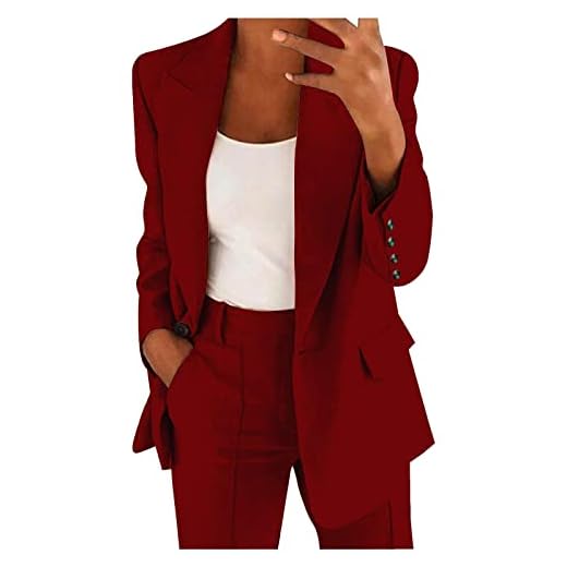 MILONT Blazers Informales de Primavera para Mujer, cárdigan con Botones de Solapa Frontal Abierta de Manga Larga, Chaqueta Lisa, Abrigo de Talla Grande Hombre s para Color sólido Puro O71.0-Vino