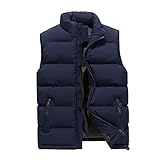 WENKOMG1 Men's Winter Down Vest, Autumn Warm Cotton Coat Solid Colour Zip Up Jacket Sleeveless Soft Lightweight Outerwear Sports Turtleneck Vest with Pocket Loose Jacket(Blue,X-Large)