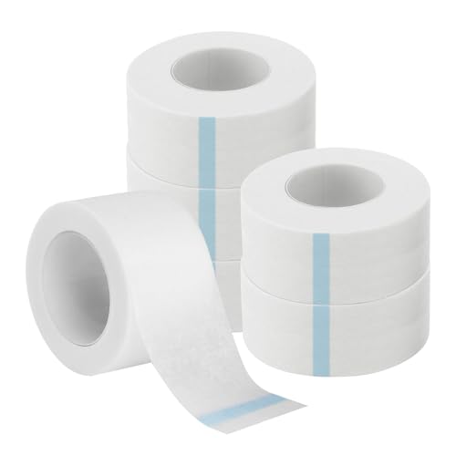 6 Rouleaux Ruban Micropore Médical 2,5cm x 9,14m - Hypoallergénique & Respirant pour Extensions Cils, Pansements, Soins Peau Sensible - Adhésif Doux et Facile à Découper