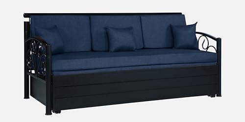 Image of 3 Seater Metal Sofa Cum Bed with Hydraulic Storage | Sofa Set for Living Room, Bedroom, Guest Room| Queen Size Convertible Sofa Bed | Comfortable Seating Sofa Navy & Black