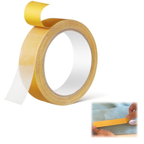 Cinta Adhesiva para Dobladillos Extrafuerte 2.5cm x 10m, Cinta Doble Cara sin Costura ni Planchado, Adhesivo Transparente para Pantalones, Cortinas, Alfombras y Textiles, Resistente sin Residuos