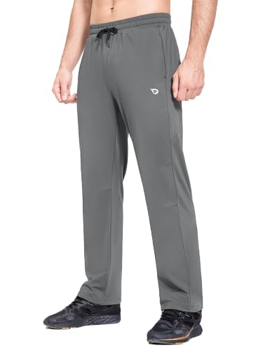 Image of baleaf Men's Fleece Lined Water Resistant Pants Winter Thermal Sweatpants with Zipper Pockets Warm Open Bottom