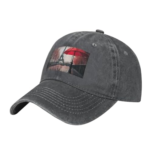 JGHHOUN Eiffel Tower with Red Umbrella Print Breathable Washed Denim Baseball Cap Outdoor Festival Travel Golf Fishing Camping, Deep Heather, One Size