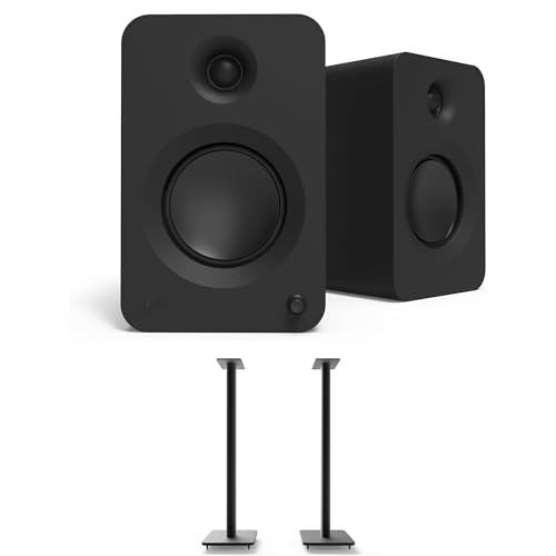 Image of Kanto REN MB Bluetooth Powered Bookshelf Speakers - Matte Black Pair SP32PL 32" Fixed-Height Stands for Bookshelf Speakers - Black Pair (2024)