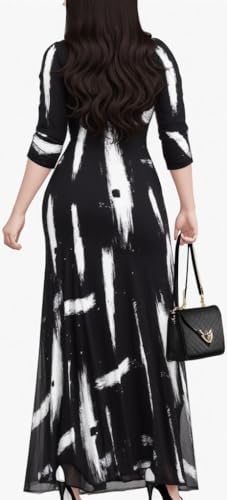 Image of CaniBtr Maxi Dresses for Women Plus Size 3 /4 Sleeve Long Dress with Belt | Versatile plus-size maxi dress,wrap v-neck + waist tie craft soft glamorous looks easily for everyday casual outings