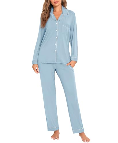 Image of Women's Pajama Sets Long Sleeve Sleepwear Button Up Shirt With Pajama Pants Soft Pjs Lounge Sets