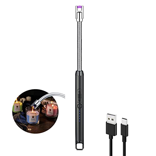 GNAWRISHING キャンドルライター 360°フレキシブルネック 手を火傷防止 USB充電式ライター 安全スイッチとLEDバッテリーディスプレイ付き 防風電子ロングライター キャンドル/ガスコンロ/バーベキュー用