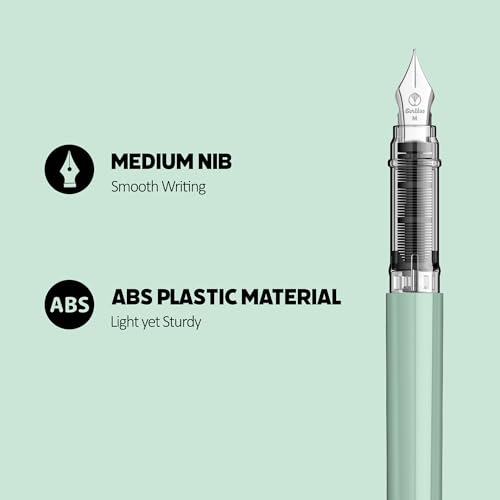 Image of Scrikss Primeo Medium Nib Fountain Pen | 3 Cartridges Included | Stainless Steel Nib & ABS Body | Mint | in Blister Pack