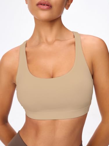 Image of Women's Strappy Sports Bras Light Compression Crop Criss Cross Back Padded Workout Yoga Bra Supportive U Neckline
