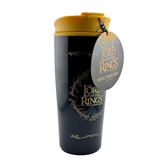 Pyramid International Taza de café de viaje de El Señor de los Anillos (el diseño del anillo) taza de café de viaje aislada de metal de 16 onzas, regalo del Señor de los Anillos para hombres y