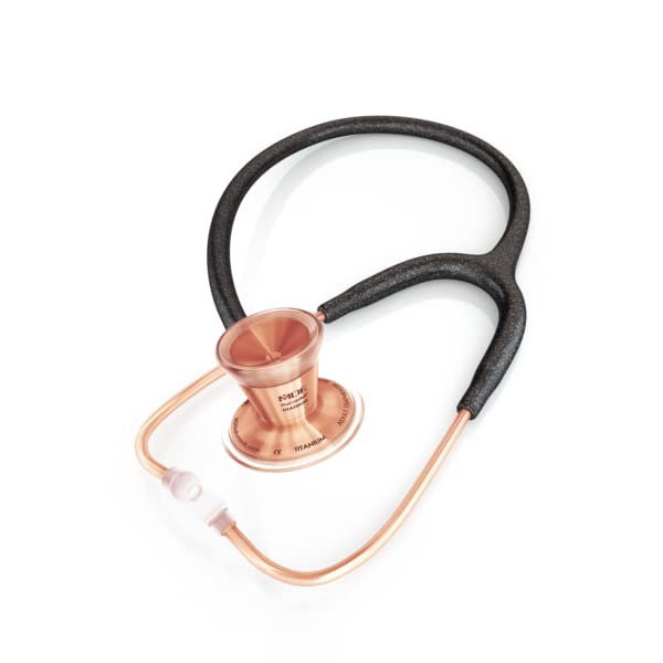 Image of MDF Instruments Black Glitter Rose Gold ProCardial Cardiology Stethoscope, Limited Edition Mprints, Lightweight Titanium, Adult Dual Head, Black Glitter Tube, Rose Gold Chestpiece-Headset, MDF797TGLRG