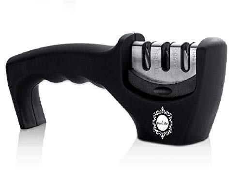 Sage Kitchenware Best Professional Manual Knife Sharpener - Easy Use - Safe - All Knife Sizes - Straight or Ceramic Blades 3-Stage System - Kitchen and Portable