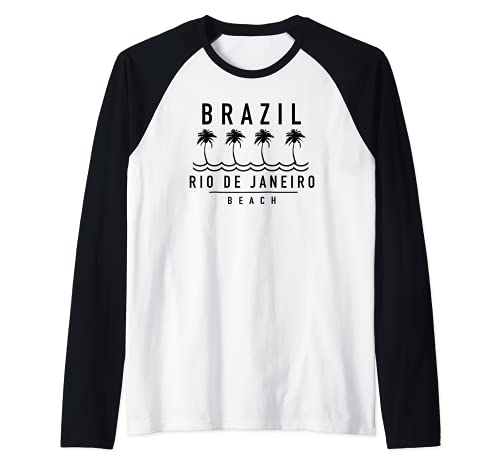 Trendy Brazil Rio de Janeiro Beach Raglan Baseball Tee, Black