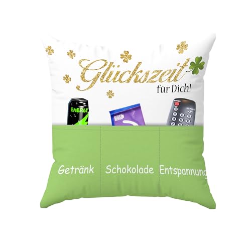 KAMACA Dekokissen Glückszeit mit Füllung Kuschelkissen mit Spruch 43x43 cm Sofakissen Geschenkidee für Frauen Freundin Geburtstag Muttertag (Glückszeit A)