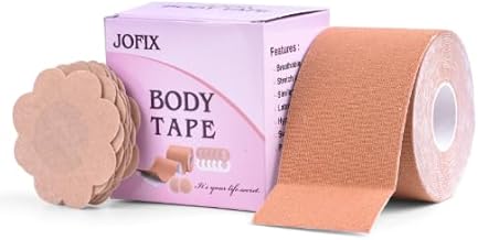 Boob Tape Kit - Instant Boob Tape with 10 Nipple Pasties for Fashion with 36 Strips Double Sided Tape for Clothes (Beige)
