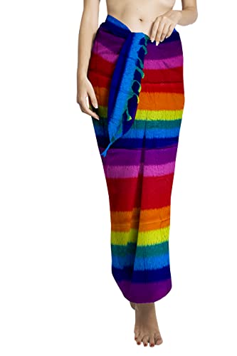 CHAINUPON Womens Beach Pareos Sarong Sheer Long Swimsuit Cover Ups Bikini Wrap Skirt (Rainbow)