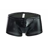 shengli Wetlook Herren Pants - sexy Boxershorts Clubwear Boxer Brief Pants Glänzend Männer Badehose Boxershorts Hose Lackleder Shorts (Schwarz,L)