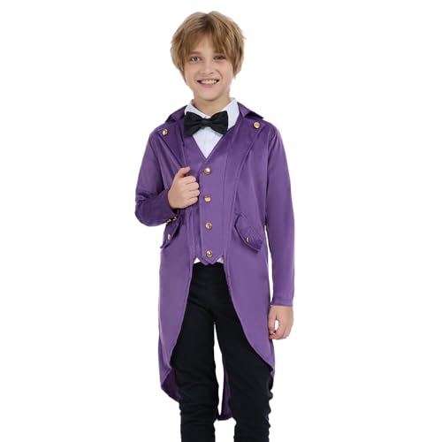 KDAFJLKD Steampunk Coat Tailcoat Medieval Clothing Costume Halloween Renaissance Vampire Costumes(Purple 120 (5-6 Years))