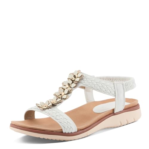 PATRIZIA Misetta Women's Faux Leather T-strap Sandal with Floral Appliqué