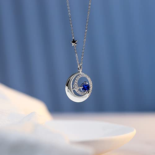 FANCIME Birthstone Necklaces 925 Sterling Silver Moon and Star Pendant Fine Jewelry Birthday Christmas Gifts for Mom Wife Her Daughter, Adjustable Chain 16+2"3
