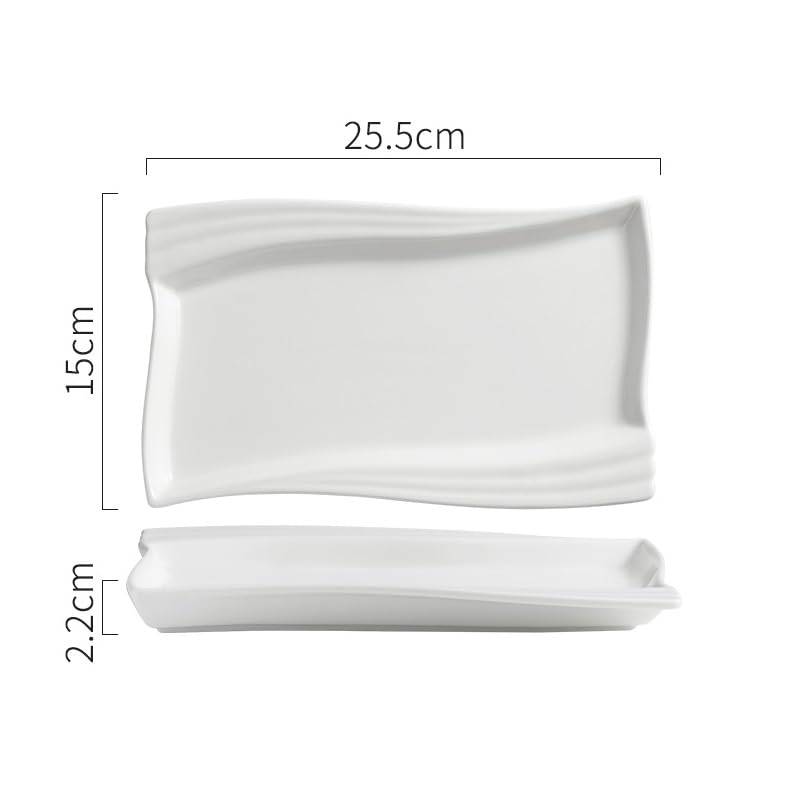 Platos apilables de cerámica rectangular de 20 cm, color blanco, para hotel, restaurante, sushi, platos planos para tartas (10 pulgadas)