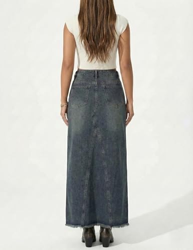 Image of ODDMONKEY Women High Waist Denim Skirt | Skirt for Women | Long Straight Fit Skirt |Long Skirt for Women