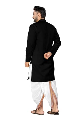 Image of UNIQUE MOMENTS Men's Cotton Dhoti Kurta Set with Full Sleeves Solid Pattern Modern Style and Mandarin Collar Neck | Perfect for Puja & Celebrations