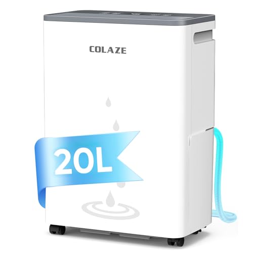 COLAZE Deshumidificador 20L/día, Deshumificadores de Humedad Silencioso, Modo Secado de Ropa y Auto Antihumedad,Drenaje Continuo, Ideal para Baños, Dormitorios, Sótanos COLAZE Deshumidificador 20L/día, Deshumificadores de Humedad Silencioso, Modo Secado de Ropa y Auto Antihumedad,Drenaje Continuo, Ideal para Baños, Dormitorios, Sótanos