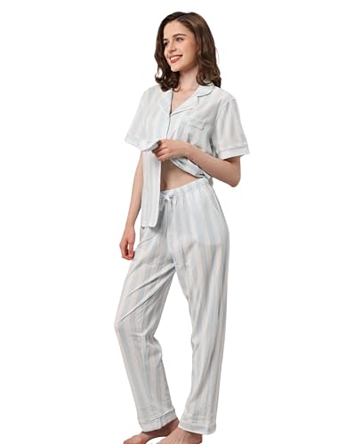 Image of NAP BOUND 100% Cotton Women's Pajama Sets Short Sleeve Button Down Soft Pjs 2 Piece Lounge Set with Pocket Nightwear XS-XXL