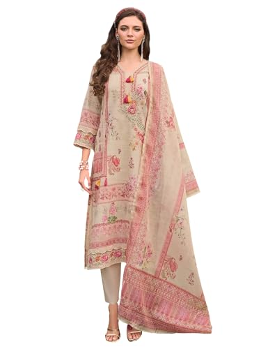 Image of INDO ERA Women's Straight Linen Floral Printed Kurta & Pant with Dupatta Set | Kurta Sets For Woman