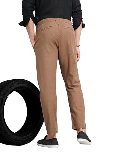 Image of Celio Men Brown Solid Regular Fit Linen Trousers