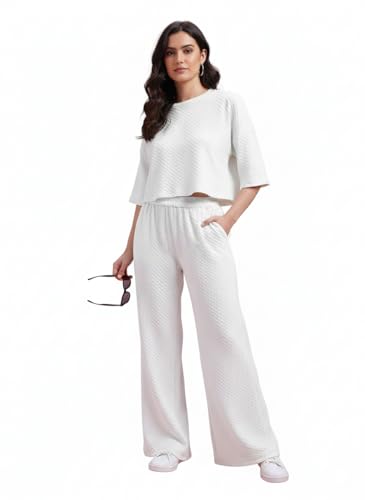 Image of Zilcon Women Bricks Wool 2 Piece Sets for Women Casual Summer Travel Vacation Outfits Pajama Sets Cap Sleeve Lounge Set