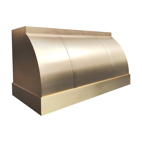 Image of SINDA Brushed Brass Range Hood with a High CFM Vent Includes LED Lights Baffle Filter and Straps 48 inchW x 26 inchH x 24 inchD Wall Mount