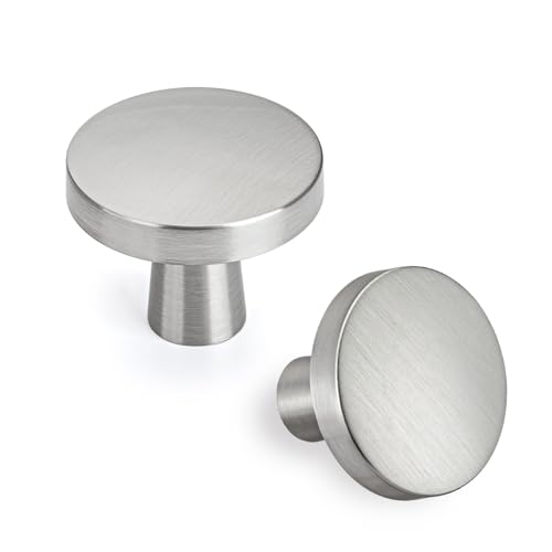 goldenwarm 5 Pack Brushed Nickel Cabinet Knobs for Kitchen Hardware Handles Round Drawer Knob for Closet Bifold Modern Cabinets Pulls,1.27 Inch
