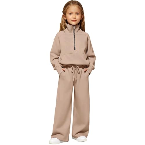 Girls 2 Piece Outfits Sweatsuit Half Zip Thumb Hole Pullover Sweatshirt and Sweatpant with Pockets Fleece Lined Winter Warm Sweatsuits Clothing Sets Fashion Tween Girls Tracksuits Athletic Jogger Sets
