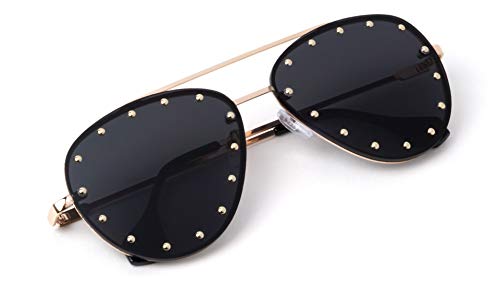 Brooklyn Rimless Oversized Studded Aviators Sunglasses Riveted Fashion Men Women AV-16722