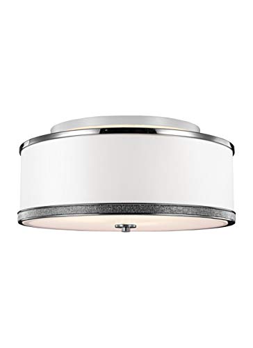 Feiss SF326PN Pave Silk Shade with Crystal Semi Flush Ceiling Lighting, Chrome, 3-Light (20"Dia x 10"H) 225watts