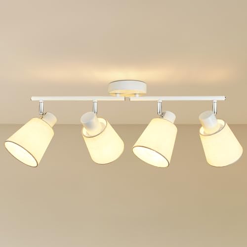 HiBay 4-Light Ceiling Light Fixture, Directional Track Lighting White w/Linen Shade, Modern Spotlight Indoor for Kitchen, Bedroom, Living Room, E26 Base (Bulbs Not Included)