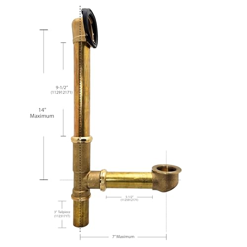 Westbrass D325H-12A European Tip Toe Bath Waste Drain Kit with Illusionary Faceplate, 14" Make-Up, 17 Ga., Antique Bronze by Westbrass - Used condition - Image 5