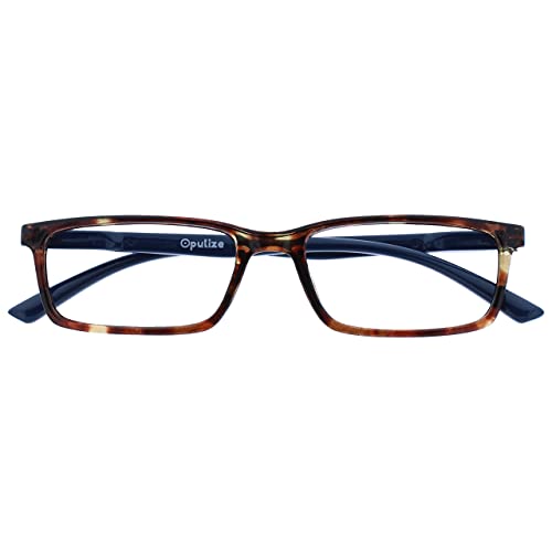 Image of OPULIZE SEE Reading Glasses with Blue Light Blocking for Women and Men, Narrow Frame, Spring Hinges, Computer Gaming Glasses, Brown Blue Arm +1 (Pack of 1)