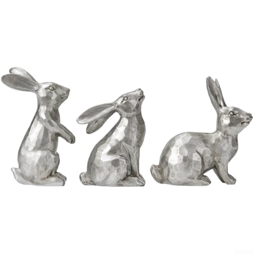 Conjunto de estatua de conejo de resina plateada vintage, estilo europeo, esculturas de animales de textura facetada para decoraciones de mesa de Pascua y adornos de jardín